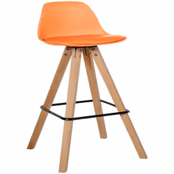 Tabouret de bar - Scandinave - Orange - Bois de hêtre - Similicuir - 1 pièce