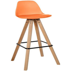 Tabouret de bar - Scandinave - Orange - Bois de hêtre - Similicuir - 1 pièce