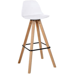 Tabouret de bar chaise haute x1 repose-pieds style scandinave en plastique et pvc blanc structure en bois clair carré 100004626