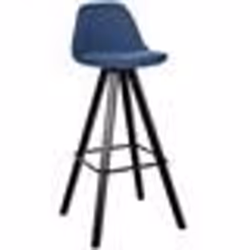 Tabouret de bar - Style Scandinave - Tissu Bleu - Structure en Bois Noir - Hauteur 99 cm - Charge 120 kg
