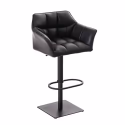 Tabouret de bar - Couture - Noir - Similicuir - Réglable en hauteur - Pivotant 360°