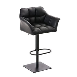 Tabouret de bar - Couture - Noir - Similicuir - Réglable en hauteur - Pivotant 360°