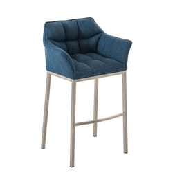 Tabouret de bar - Couture - Tissu bleu - 4 pieds en acier inoxydable - Confort optimal - Design contemporain