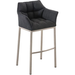 Tabouret de bar chaise haute de comptoir couture carrées assise en tissu gris foncé 4 pieds stables en acier inoxydable 100004723