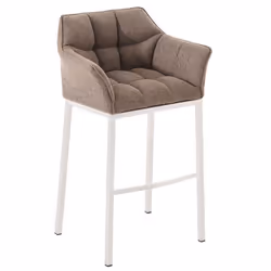 Tabouret de bar - Couture - Marron clair - 4 pieds en métal blanc - Assise en tissu - Design contemporain