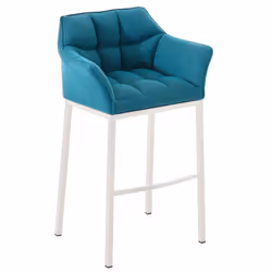 Tabouret de bar - Couture - Tissu turquoise - 4 pieds en métal blanc - Confort optimal - Design contemporain