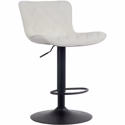 Tabouret de bar x1 coutures decoratives pied trompette hauteur reglable en metal noir assise en tissu creme 10_0004865