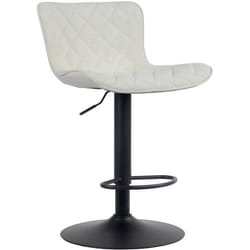Tabouret de bar x1 coutures decoratives pied trompette hauteur reglable en metal noir assise en tissu creme 10_0004865
