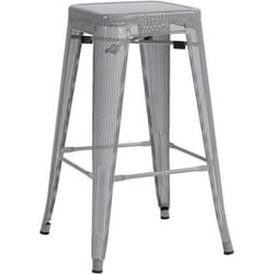 Tabouret de bar - Design industriel - Métal perforé - Argenté - Empilable - 77 cm hauteur dassise