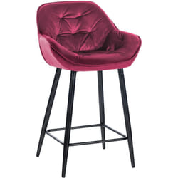 Tabouret de bar chaise haute x1 assise effet capitonnée en velours bordeaux et métal noir 100004887