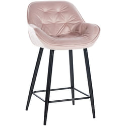 Tabouret de bar chaise haute x1 assise effet capitonnée en velours rose et métal noir 100004889