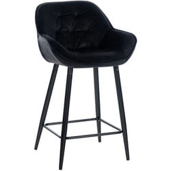 Tabouret de bar chaise haute x1 assise effet capitonnée en velours noir et métal noir 100004891