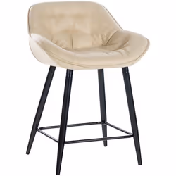 Tabouret de bar - 10_0004901 - Tissu crème - Métal noir - Dossier confortable - Repose-pieds intégré
