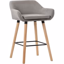 Tabouret de bar - Design Scandinave - Assise en Tissu Gris - Pieds en Bois - Repose-pieds Métallique
