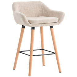 Tabouret de bar - Design Scandinave - Assise en Tissu Crème - Pieds en Bois - Repose-pieds en Métal