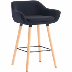Tabouret de bar - Design Scandinave - Tissu Noir - Pieds en Bois - Repose-pieds en Métal - Confort Optimal
