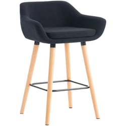 Tabouret de bar - Design Scandinave - Tissu Noir - Pieds en Bois - Repose-pieds en Métal - Confort Optimal