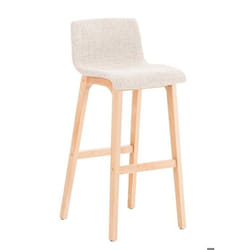 Tabouret de bar - 10_0004972 - Tissu crème - Bois massif - Design contemporain - Repose-pieds intégré