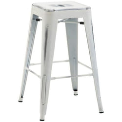 Tabouret de bar - Design industriel - Métal thermolaqué blanc - Empilable - Repose-pieds confortable - 76 cm