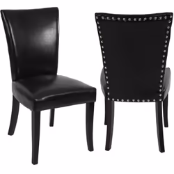 2x chaises de salle à manger Chesterfield synthétique, noir, pieds foncés Cette série convainc nos clients avec les rivets mé ...