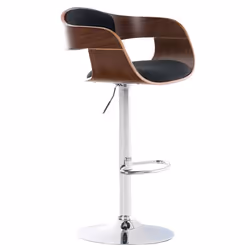 Tabouret de bar - Design Scandinave - Tissu Noir - Structure Bois Noyer - Réglable en Hauteur - Confortable