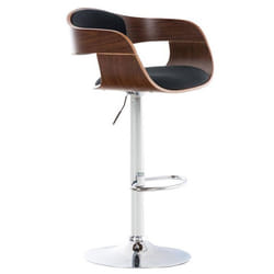 Tabouret de bar - Design Scandinave - Tissu Noir - Structure Bois Noyer - Réglable en Hauteur - Confortable