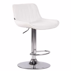 Tabouret de bar chaise haute x1 en PVC blanc coutures verticales support en metal chrome 10_0005097
