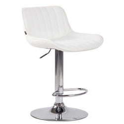 Tabouret de bar chaise haute x1 en PVC blanc coutures verticales support en metal chrome 10_0005097