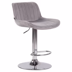 Tabouret de bar - Non spécifié - Velours gris - Réglable en hauteur - Pivotant 360° - Support métal chrome