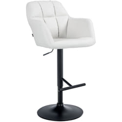 Tabouret de bar chaise haute x1 fonction rotation 360° en pvc blanc avec coutures décoratives piètement métal noir 100005261