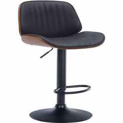 Tabouret de bar - Design moderne - Bois noyer - Similicuir noir - Réglable en hauteur - Pivotant 360°
