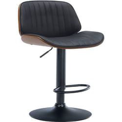 Tabouret de bar - Design moderne - Bois noyer - Similicuir noir - Réglable en hauteur - Pivotant 360°