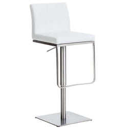 Tabouret de bar x1 avec repose pieds plaque de base carree en acier inoxydable assise en PVC blanc 10_0005309