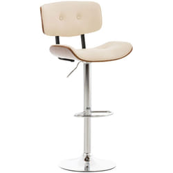 Tabouret de bar chaise de bar x1 capitonné en pvc crème et bois couleur noyer pieds en métal chromé 100005374