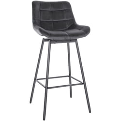 Tabouret de bar pivotant x1 avec repose-pieds revêtement en velours gris foncé piètement à quatre pieds en métal noir 100005472