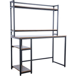 Décoshop26 - Bureau table d'ordinateur avec étagère et espaces de rangement design retro industriel en bois et métal noir 100005521