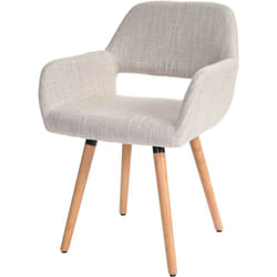 Chaise de salle à manger bureau visiteur sans roulette design rétro en tissu crème pied en bois clair 040002146