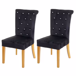 Chaises de salle à manger - Décoshop26 - Lot de 2 - Velours noir - Pieds en bois clair - Design vintage