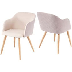 Lot de 2 chaises de salle à manger design rétro accoudoirs tissu/textile crème-beige 040000363