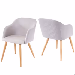 Chaises de salle à manger - Design rétro - Lot de 2 - Tissu gris clair - Accoudoirs - Pieds en métal