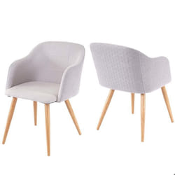 Chaises de salle à manger - Design rétro - Lot de 2 - Tissu gris clair - Accoudoirs - Pieds en métal