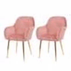 Lot de 2 chaises de salle à manger design retro en tissu velours rose pieds metal dores