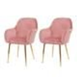 Lot de 2 chaises de salle à manger design retro en tissu velours rose pieds metal dores