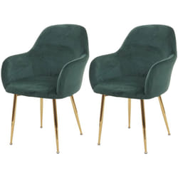 Lot de 2 chaises de salle à manger design rétro en tissu velours vert pieds métal dorés 040000381