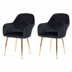 Lot de 2 chaises de salle à manger design retro en tissu velours noir pieds metal dores