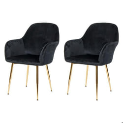 Lot de 2 chaises de salle à manger design retro en tissu velours noir pieds metal dores