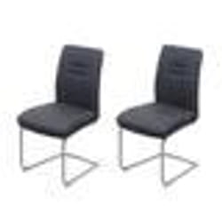Lot de 2 chaises de salle à manger cuisine en tissu gris fonce et acier ino par ydable coutures decoratives