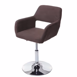 Chaise à manger - Design rétro chic - Tissu marron - Pied chrome - Réglable en hauteur - 360° pivotante