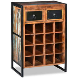Casier range bouteilles étagère de rangement vin 16 bouteilles 2 tiroirs bois massif de récupération brun DEC024266