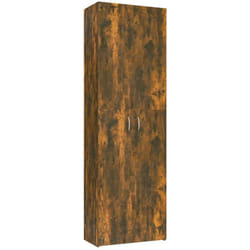 Meuble de bureau armoire de rangement 5 compartiments avec deux portes couleur chêne fumé 60 x 32 x 190 cm bois d'ingénierie brun DEC024462
